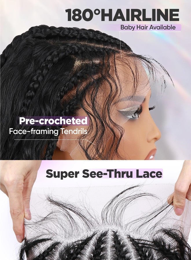 Fancy Hair 13×6 Lace Front Braided Wigs for Black Women 26 Inch Handmade Cornrow Curly Hair Fulani Wig with Face Framing Boho Hair Pre Plucked Glueless Lace Frontal Boho Braids Wig with Baby Hair - Image 4